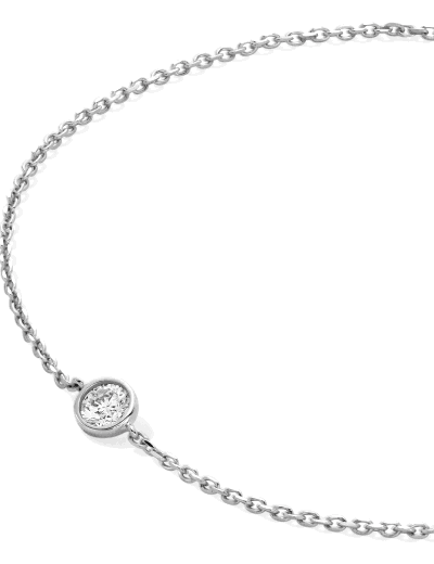 Silver chain bracelet with small diamond circle pendant. 