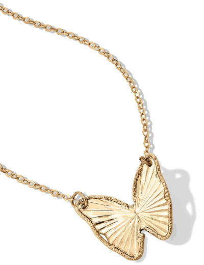 Gold butterfly pendant necklace. 