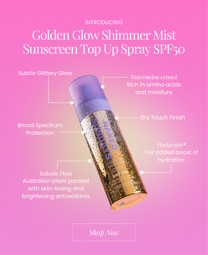 Introducing Golden Glow SPF50 Shimmer Mist Setting Spray