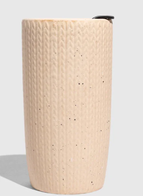 Insulated Stoneware Travel Mug in Shortbread-Knit
