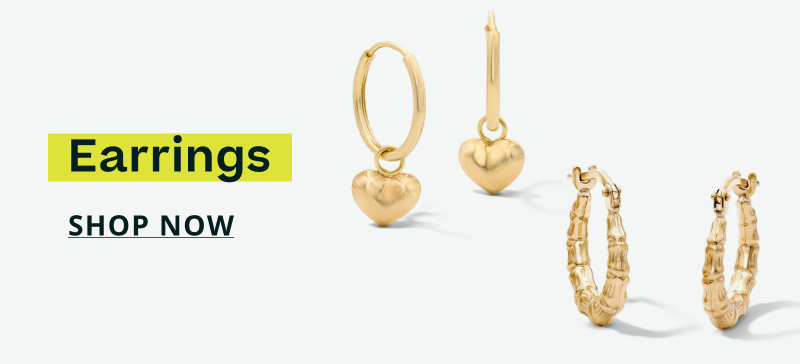 Gold colored dangling heart charm & bamboo style mini hoops. Earrings. Click here to shop now