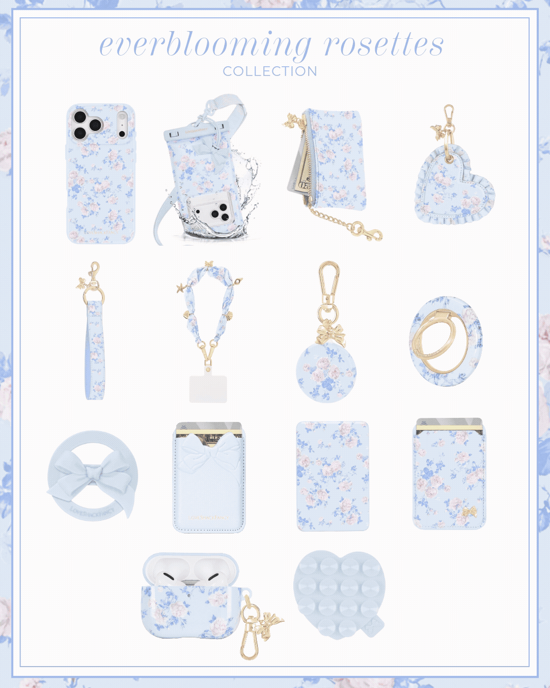 A GIF of all the products in the new Case-Mate x LoveShackFancy collection.