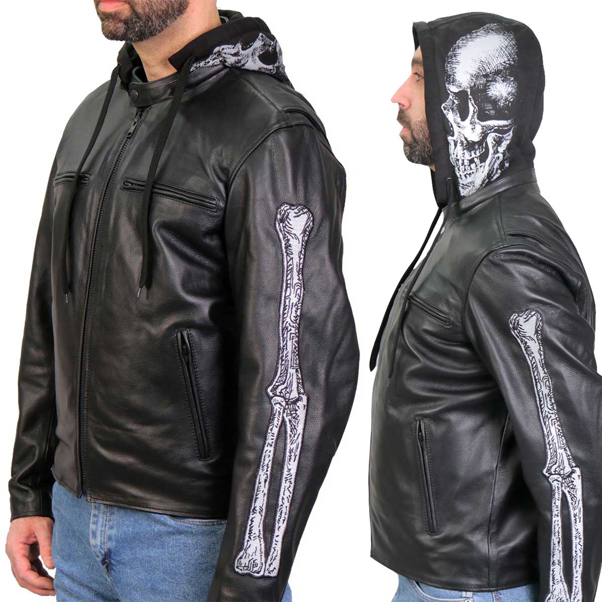 Image of Hot Leathers JKM1031 Men’s ‘Skull and Bones’ Leather Jacket with Flannel Lining