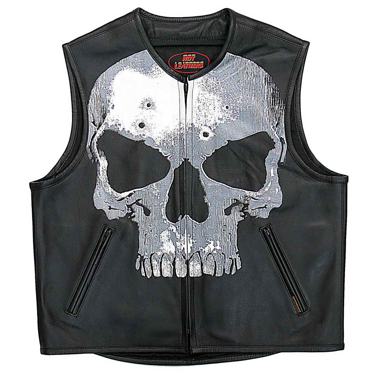 Image of Hot Leathers VSM2001 Men's Black ‘Jumbo Skull’ Conceal and Carry Leather Vest