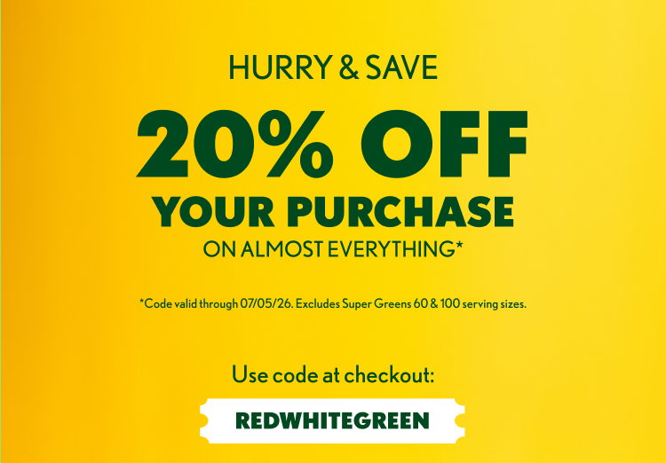 Red, White & Green Sale Get outdoors, fire up the grill, and stock up on your favorite greens! Saving money always feels amazing, and during the July 4th Sale you’ll get 20% off most purchases with code REDWHITEGREEN through 07/05/26.