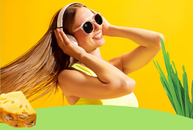 Woman with vibrant imagery that pairs perfectly with everyday wellness and greens