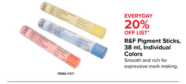 R&F Pigment Sticks 38ml, Individual Colors, Everyday 20% Off List*