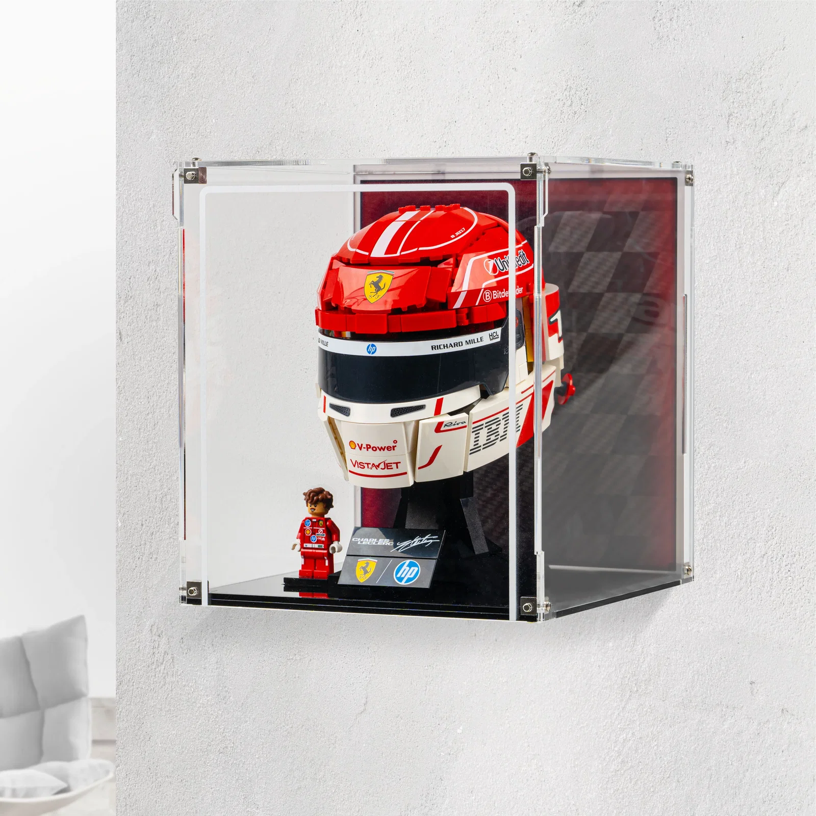 Image of Wall Mountable Display Case for LEGO® Editions: Scuderia Ferrari HP Charles Leclerc Helmet (43014)