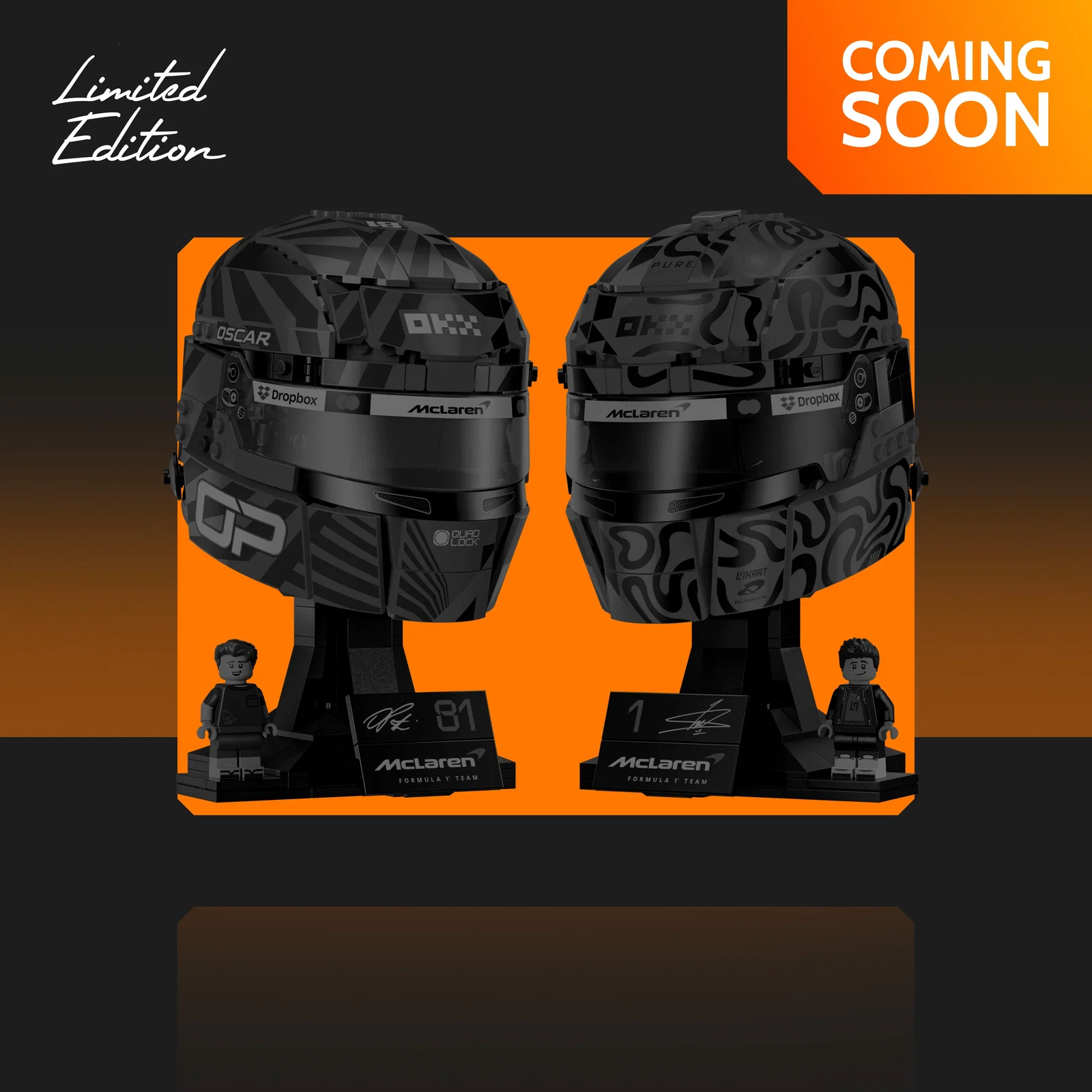 Image of Limited Edition Display Case for LEGO® Editions McLaren Mastercard F1® Team Lando Norris (43023) & Oscar Piastri Helmets (43017)