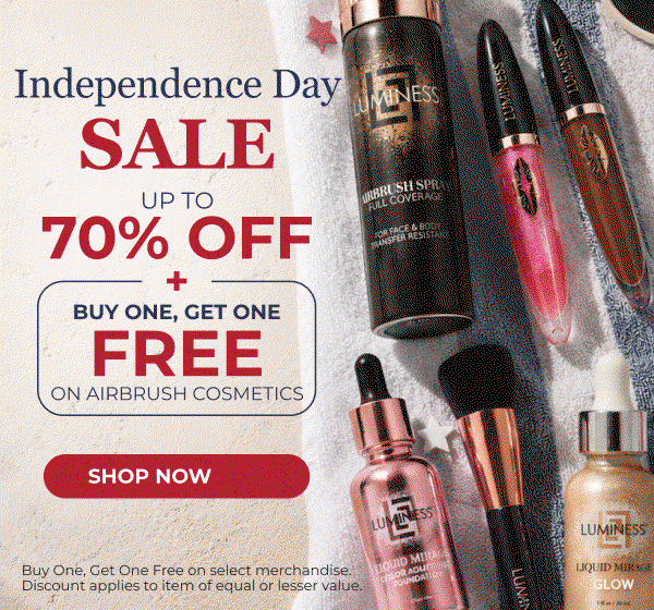 INDEPENDENCE DAY SALE: UP TO 70% OFF + BUY ONE, GET ONE FREE ON AIRBRUSH COSMETICS!
