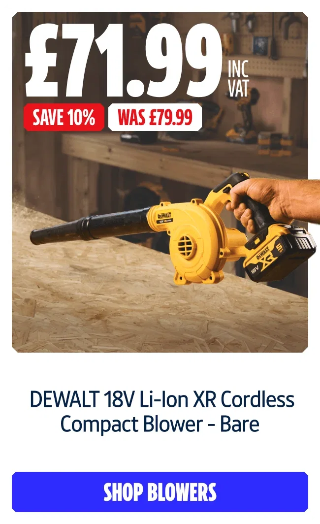 Save 10% on DEWALT 18V Li-Ion XR Cordless Compact Blower - Bare. Now £71.99 Inc VAT Was £79.99. Shop blowers