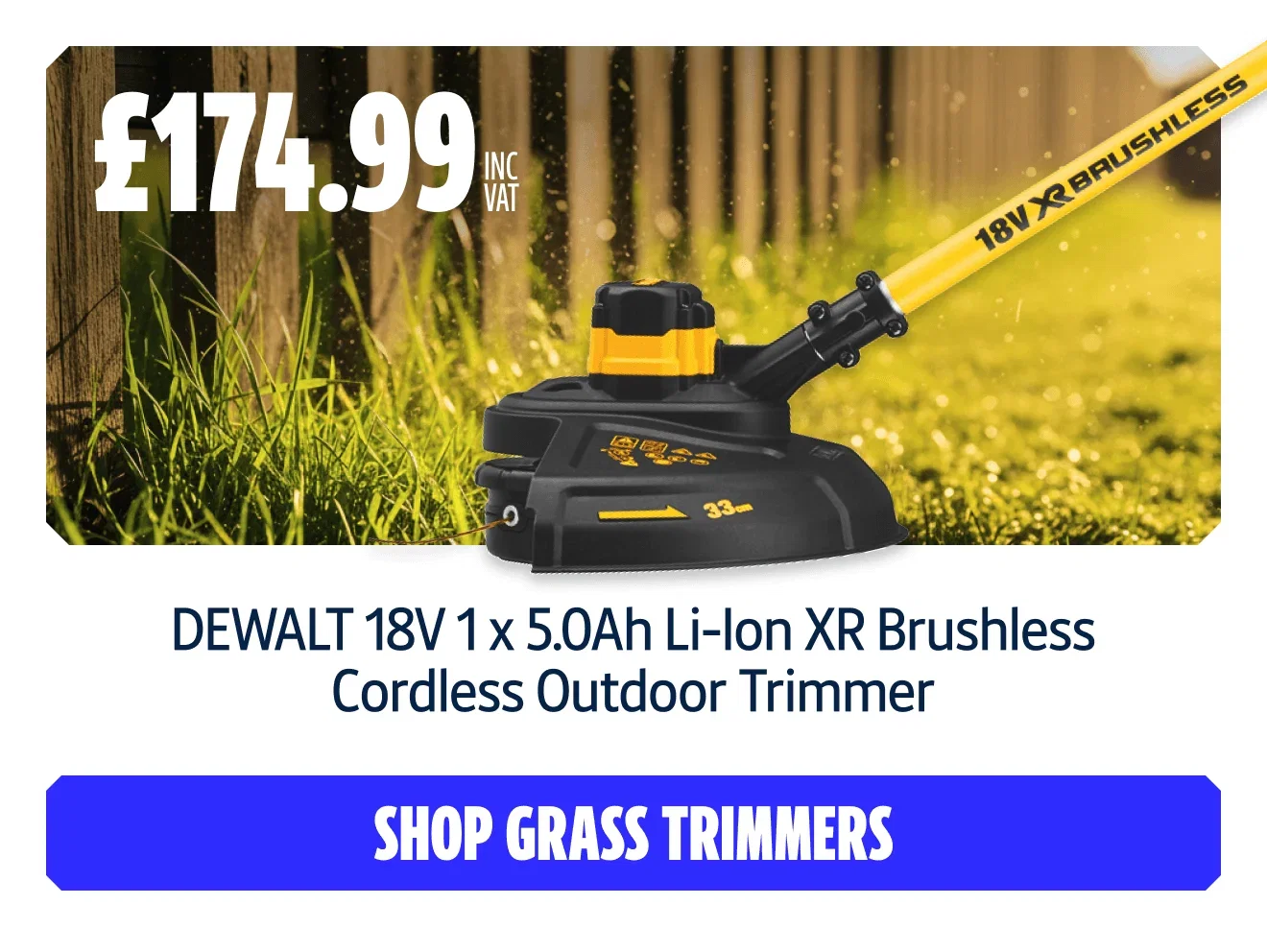 Only £174.99 Inc VAT DEWALT 18V 1 x 5.0Ah Li-Ion XR Brushless Cordless Outdoor Trimmer. Shop grass trimmers