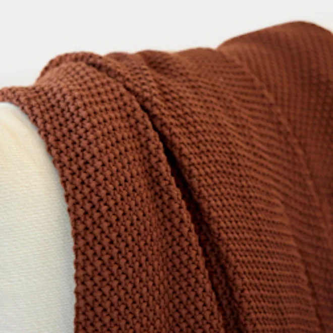 Thread Office Burnt Caramel Knitted Cotton Throw, 180cm x 200cm