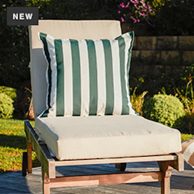 Thread Office Green Listado Stripe Outdoor Scatter Cushion with Feather Blend Inner, 60cm x 60cm