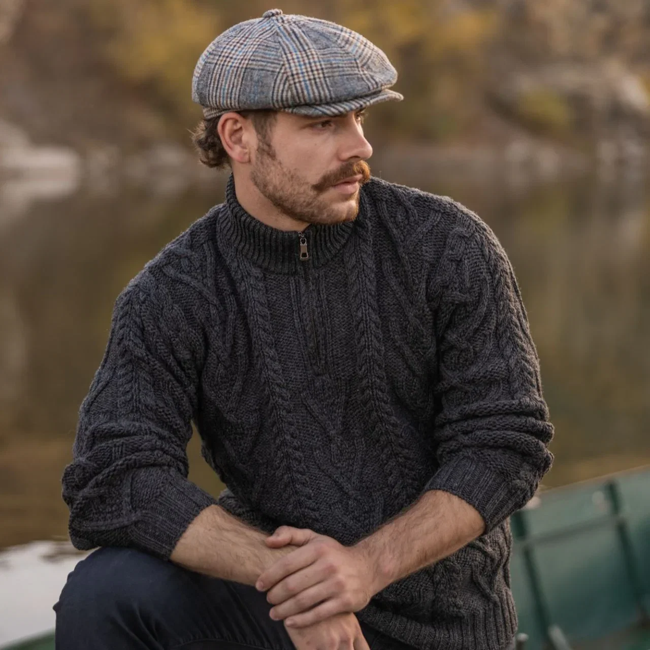 Image of Men's Zip Neck Aran Fisherman Sweater