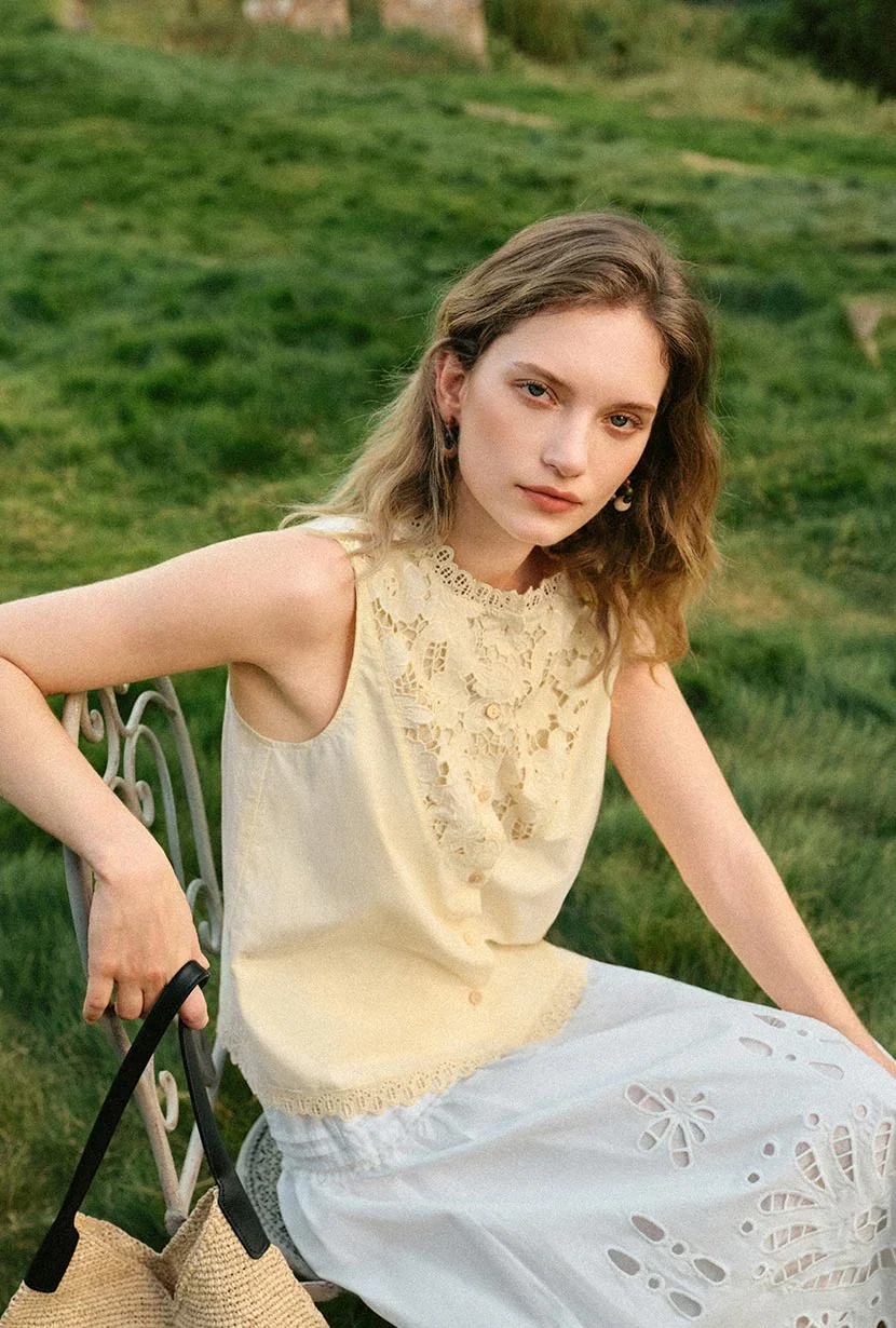 Image of Coraline Cotton Lace Top - Butter Yellow
