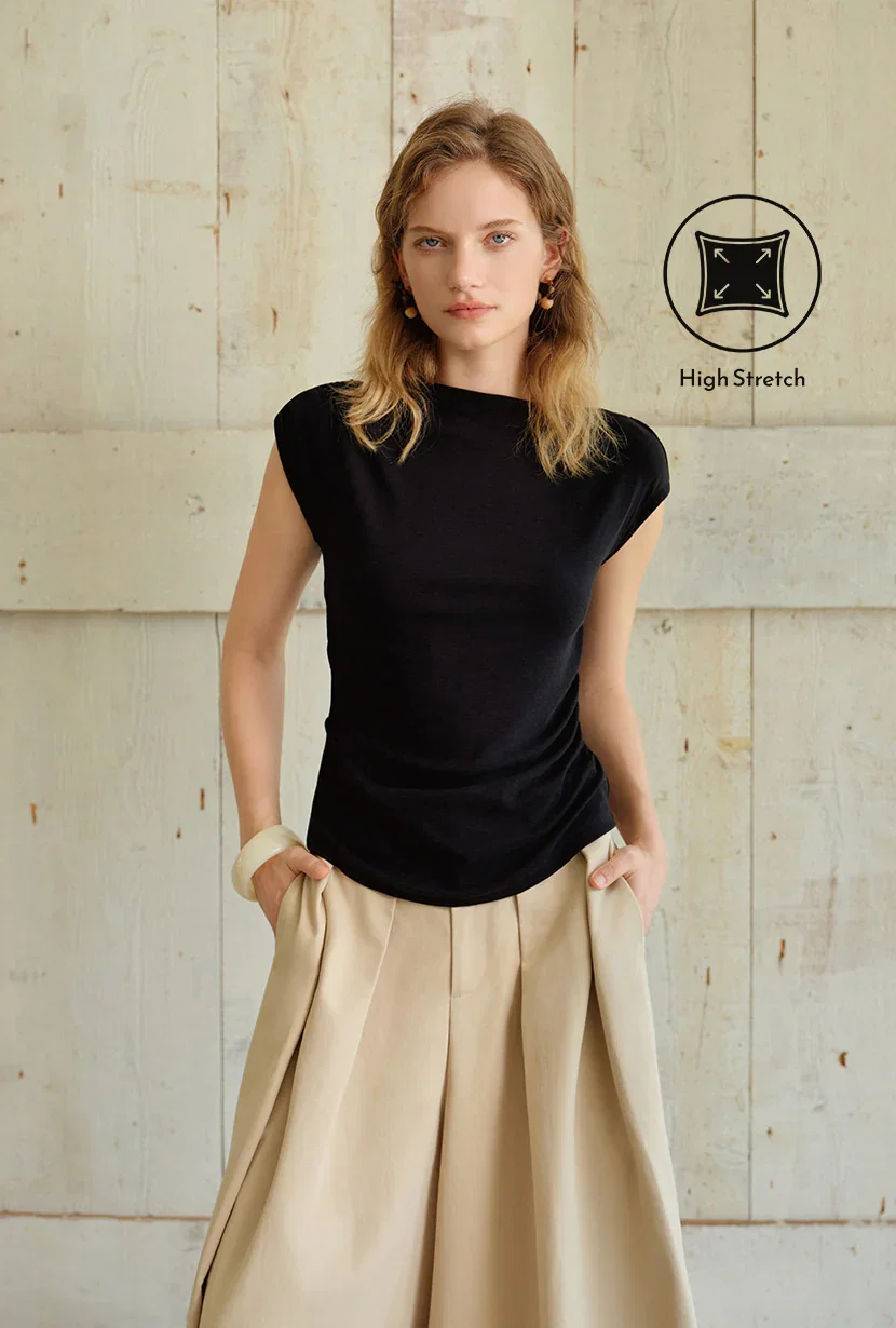 Image of Devito Jersey Cotton Top - Black