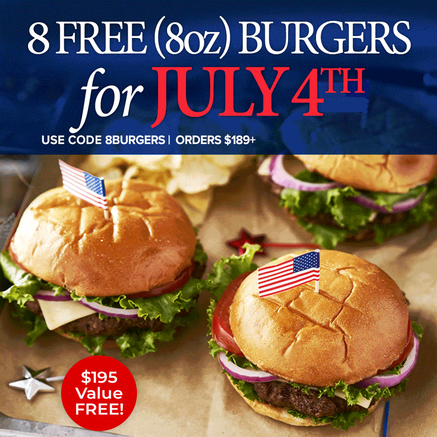 Free Shipping + 8 Free Burgers. Use promo code 8BURGERS