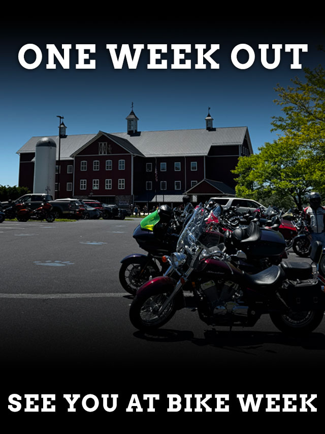 One week out. See you at bike week. Motorcycles lined up. Find phantom rider near you.