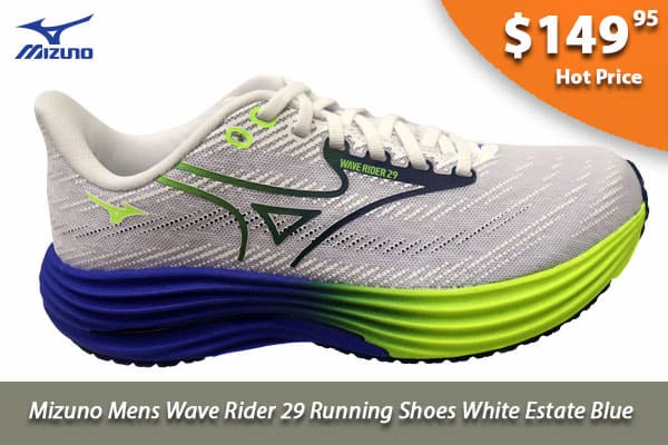 Mizuno Mens Wave Rider 29 Running Shoes White Estate Blue