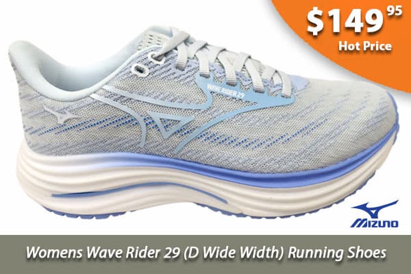 Mizuno Womens Wave Rider 29 D Wide Width Running Shoes Grey Blue