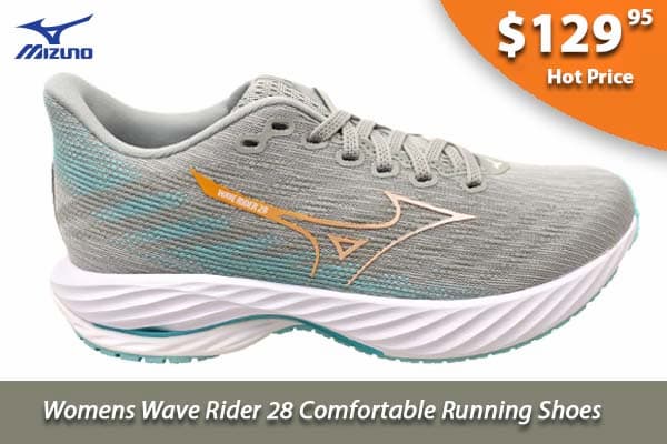 Mizuno Womens Wave Rider 28 Comfortable Running Shoes Harbor Mist