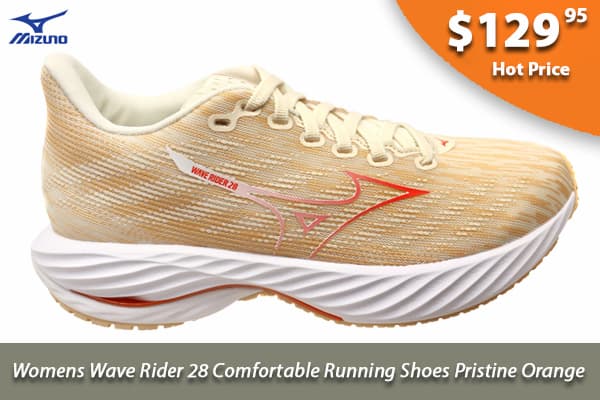 Mizuno Womens Wave Rider 28 Comfortable Running Shoes Pristine Orange