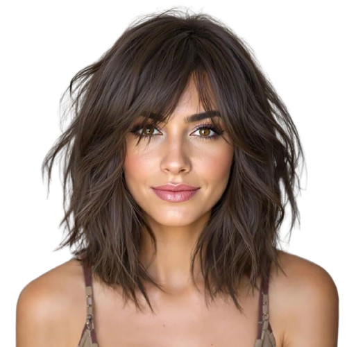 Wear And Go Wigs Glueless Layered Shoulder Length Wave Wigs With Bangs Pre Cut Lace Best Human Hair Wigs