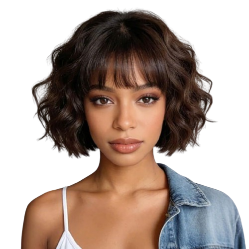 Wear and Go Glueless Short Bob Wig Human Hair Brown Loose Wave Bob Wig with Bangs Pre Plucked Pre Cut Ready to Wear Wig Glueless Human Hair Wigs
