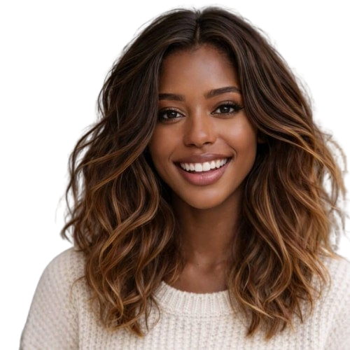 Brown Balayage Ombre Medium Wavy Glueless Wig Middle Part Loose Wave Wear And Go Human Hair Wigs For Black Women