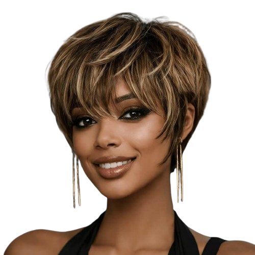 Wear and Go Wigs Short Pixie Cut Layered Short Wigs With Bangs No Lace Machine Made Wig Glueless Human Hair Wigs