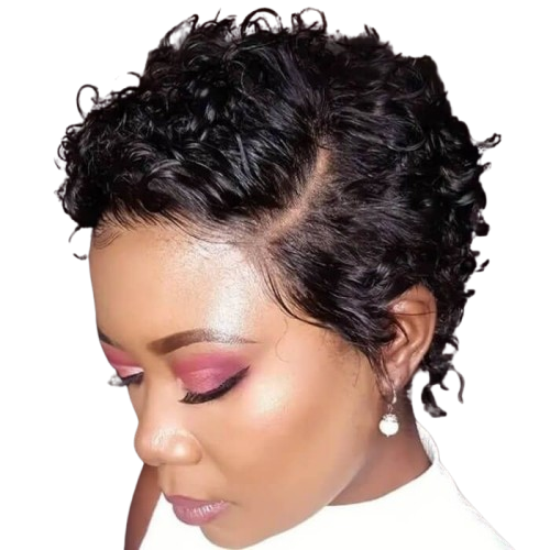 Pixie Cut Short Curly Bob Wigs with Side Part Lace Front Human Hair Wigs