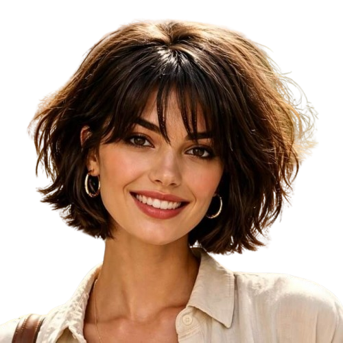 Short Pixie Cut Wear and Go Wigs Brown Bob Wigs with Bangs Glueless Human Hair Wigs
