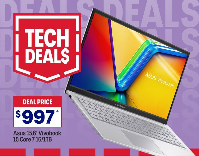 Tech deals. Asus 15.6" Vivobook 15 Core 7 16/1TB