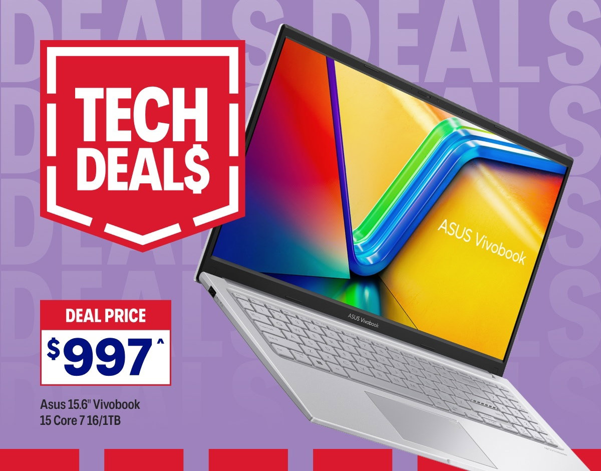 Tech deals. Asus 15.6" Vivobook 15 Core 7 16/1TB