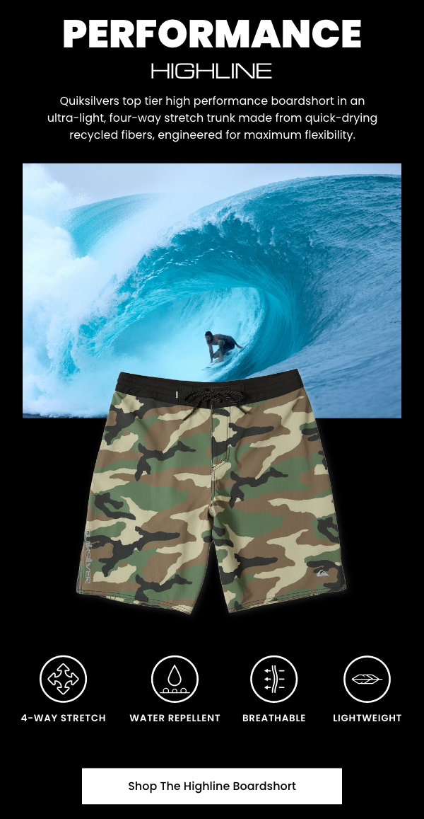 Highline Boardshorts - Top tier high performance boardshort in an ultra-light, four-way stretch trunk made from quick-drying recycled fibers, engineered for maximum flexibility.