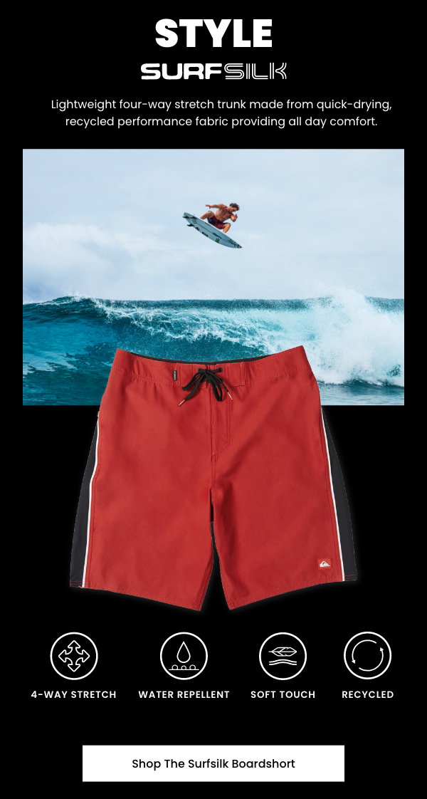 Surfsilk Boardshorts - Lightweight four-way stretch trunk made from quik-drying, recycled performance fabric providing all day comfort.