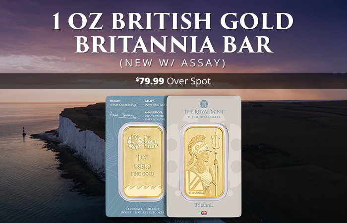 ON SALE: 1 oz British Gold Britannia Bar (New w/ Assay)