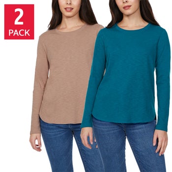 Kirkland Signature Women's Long Sleeve Slub Tee, 2-Pack