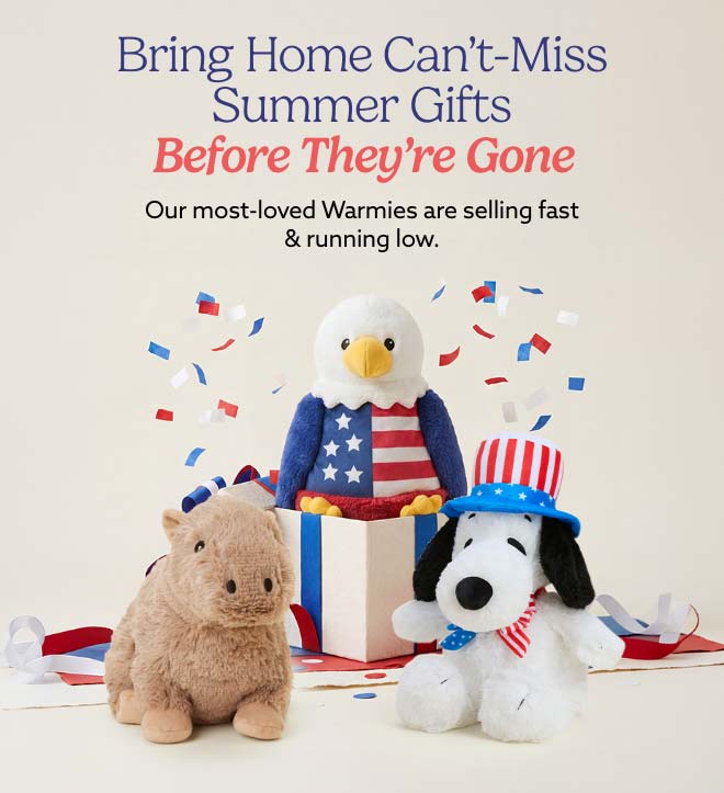 Warmies with a 4th of July themed gift box. Shop Sale.