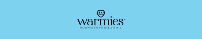 Warmies logo on red. Shop Warmies.