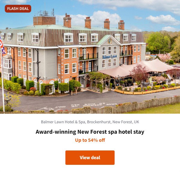 Award-winning New Forest spa hotel stay
