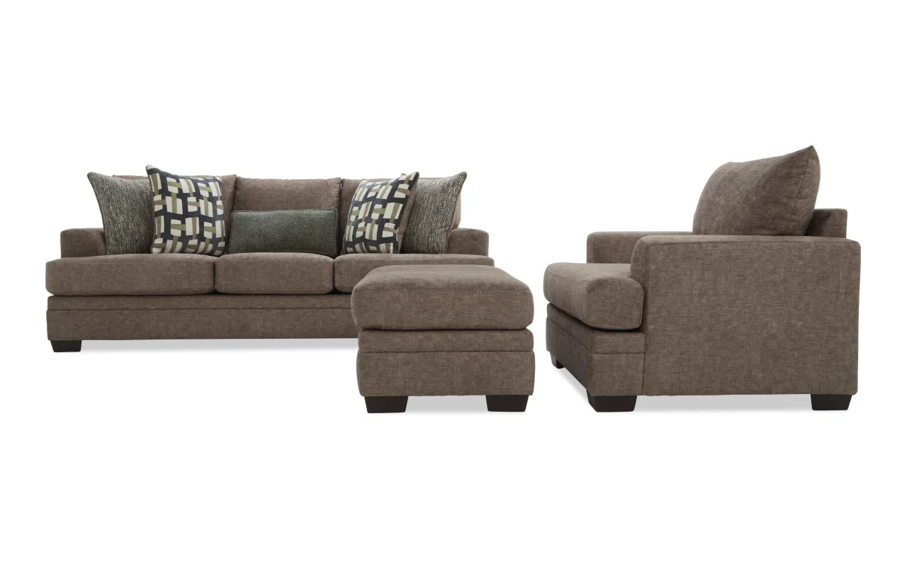 Savannah Cocoa 93'' Sofa, Chair & Ottoman