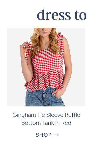 Gingham Tie Sleeve Ruffle Bottom Tank in Red