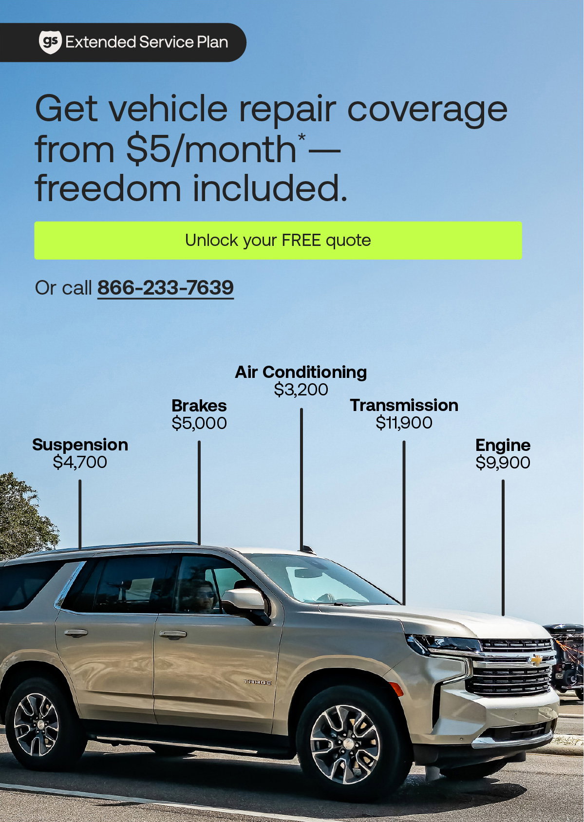 Good Sam Extended Service Plan: Get vehicle repair coverage from $5/month* - freedom included. Unlock your FREE quote