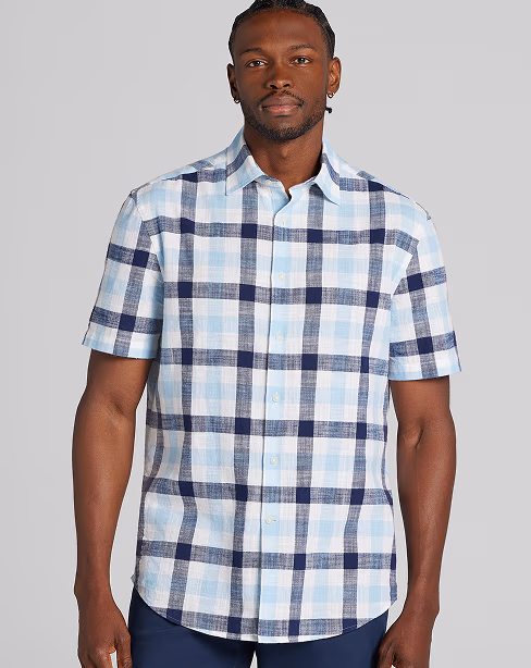 Joseph Abboud Classic Fit Plaid Woven Short Sleeve Button Up Shirt