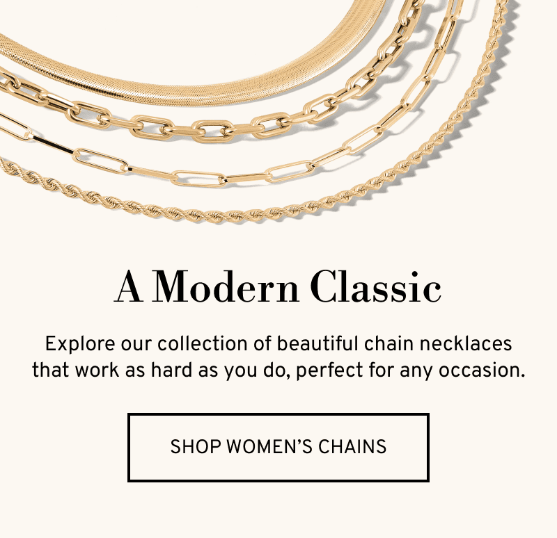 Layered gold chain necklaces. A Modern Classic. Beautiful chains that work as hard as you do. Click to Shop Women's Chains