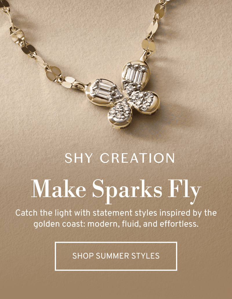 Gold necklace with diamond butterfly pendant. SHY CREATION. Make Sparks Fly. Click to Shop Summer Styles
