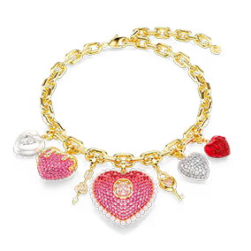 Mixed cuts, Heart, Key, Multicolored, Gold-tone plated