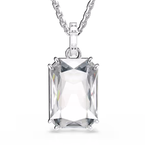 Octagon cut, White, Rhodium plated